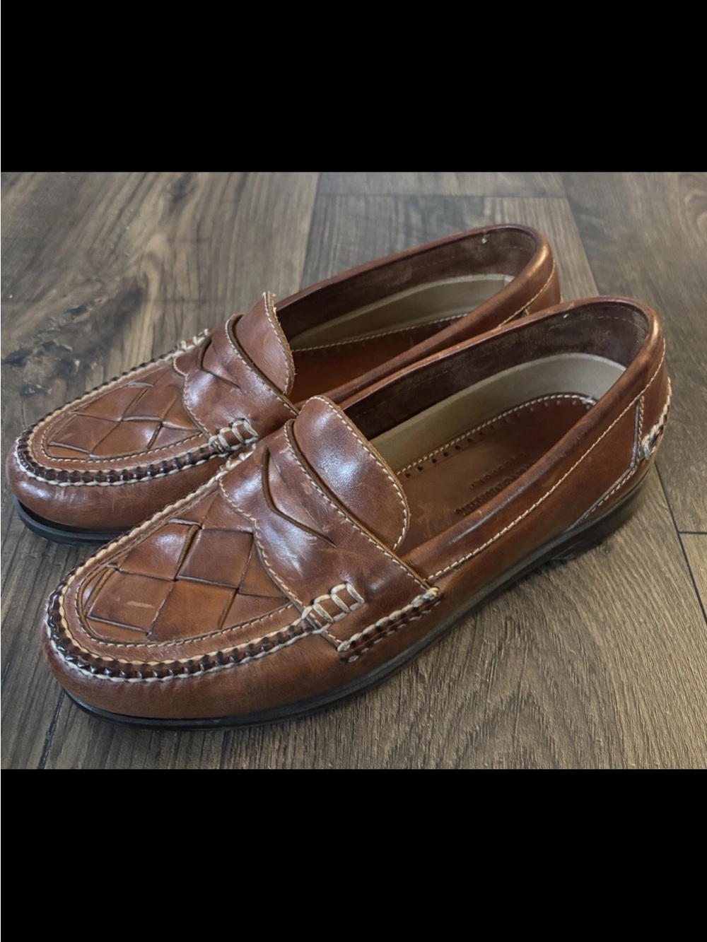 Johnston & Murphy Men’s Classic Brown Basket Weave Leather Penny Loafers Sz 8 D